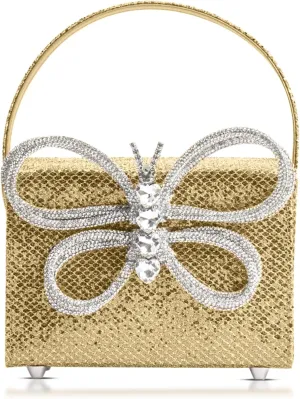 Clutch Purses for Women, Butterfly Rhinestone Evening Bag, Sequin Small Tote Bag, Handbag for Wedding, Prom, Parties, Travel (Gold)