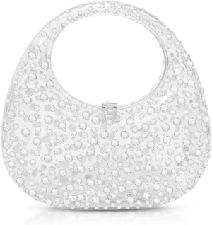 Clutch Purses for Women, Diamantes Evening Bag, Pink Acrylic Tote Bag, Small Tote Bag, Handbags for Wedding, Prom, Parties, Travel(White)