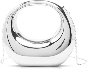 Clutch Purses for Women, Glossy Evening Bag, Crescent Acrylic Tote Bag, Small Crossbody Bag, Handbags for Wedding, Prom, Parties, Travel(Silver)