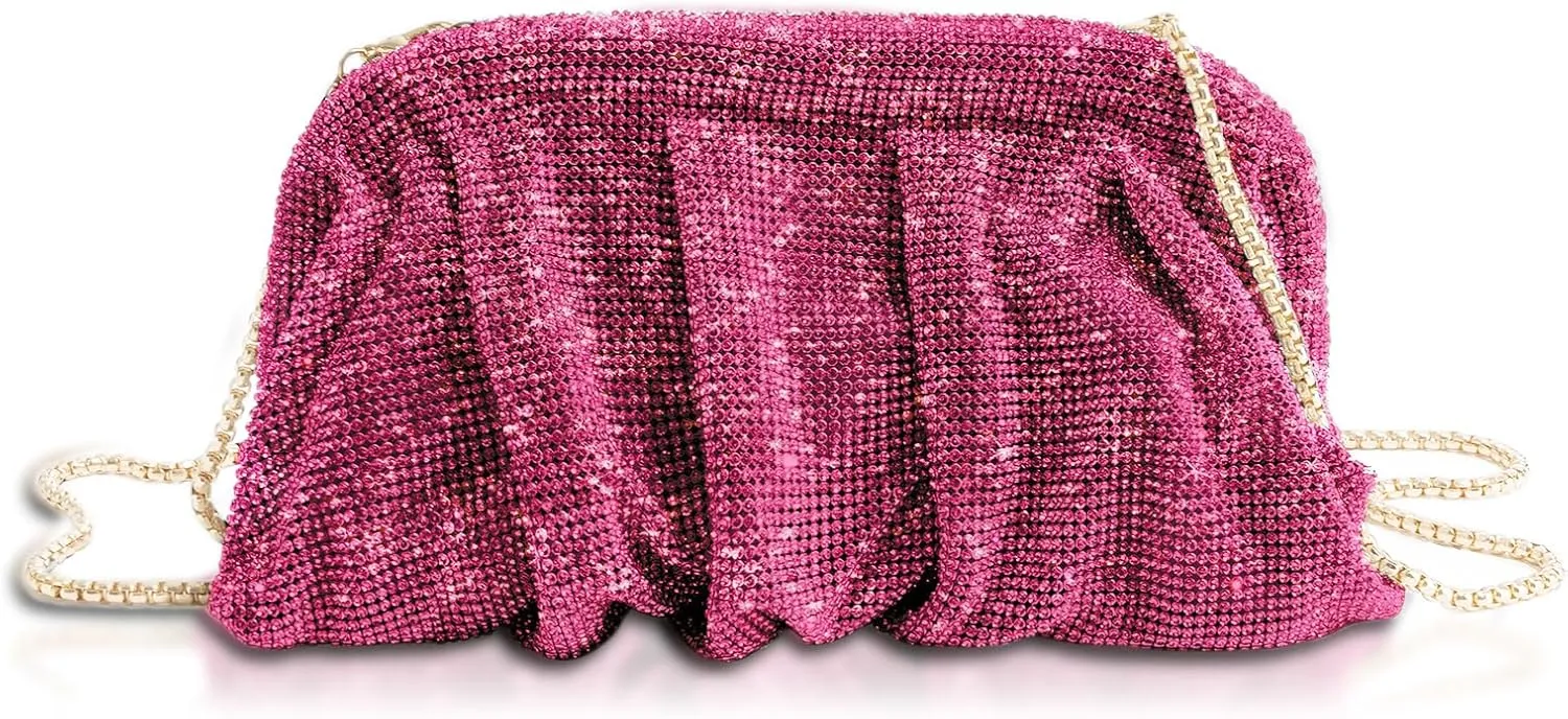 Clutch Purses for Women, Rhinestone Evening Bag, Hot Pink Small Tote Bag, Crossbody Bags for Wedding, Prom, Parties, Travel