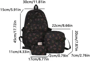 Coquette Bow Backpack - Cute Kawaii Backpack Set Aesthetic Daypack Bow Rucksack (A04 Bow Black)