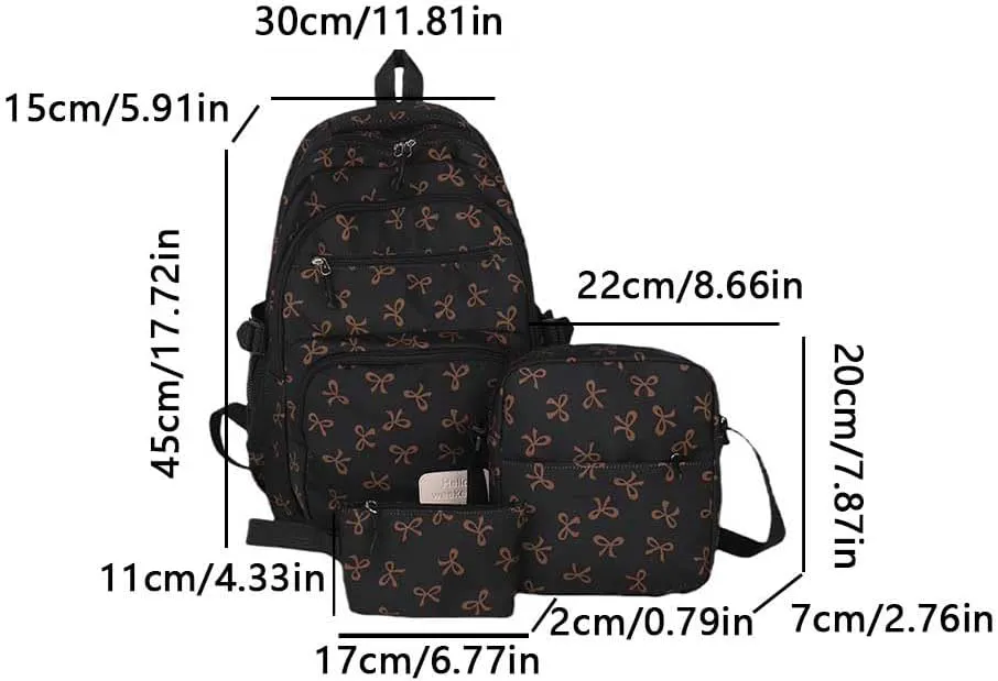 Coquette Bow Backpack - Cute Kawaii Backpack Set Aesthetic Daypack Bow Rucksack (A04 Bow Black)