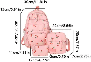 Coquette Cherry Backpack - Cute Kawaii Backpack Set Aesthetic Daypack Cherry Rucksack (C01 Cherry Pink)