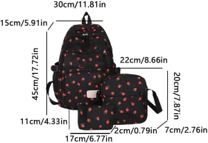 Coquette Strawberry Backpack - Cute Kawaii Backpack Set Aesthetic Daypack Strawberry Rucksack (B02 Strawberry Black)