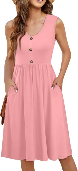 COTECRAM Summer Dresses for Women 2025 Beach Vacation Casual Sleeveless Tank Sundresses Boho Hawaiian Dress with Pockets