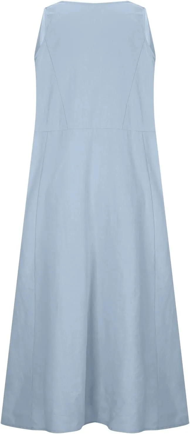 Cotton Linen Maxi Dress for Women 2025 Summer Boho Casual Beach Dresses Sleeveless Solid Long Dress Vacation Outfits