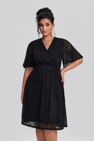 Curveins Plus Size Lace Elegant Wedding Guest Midi Dress