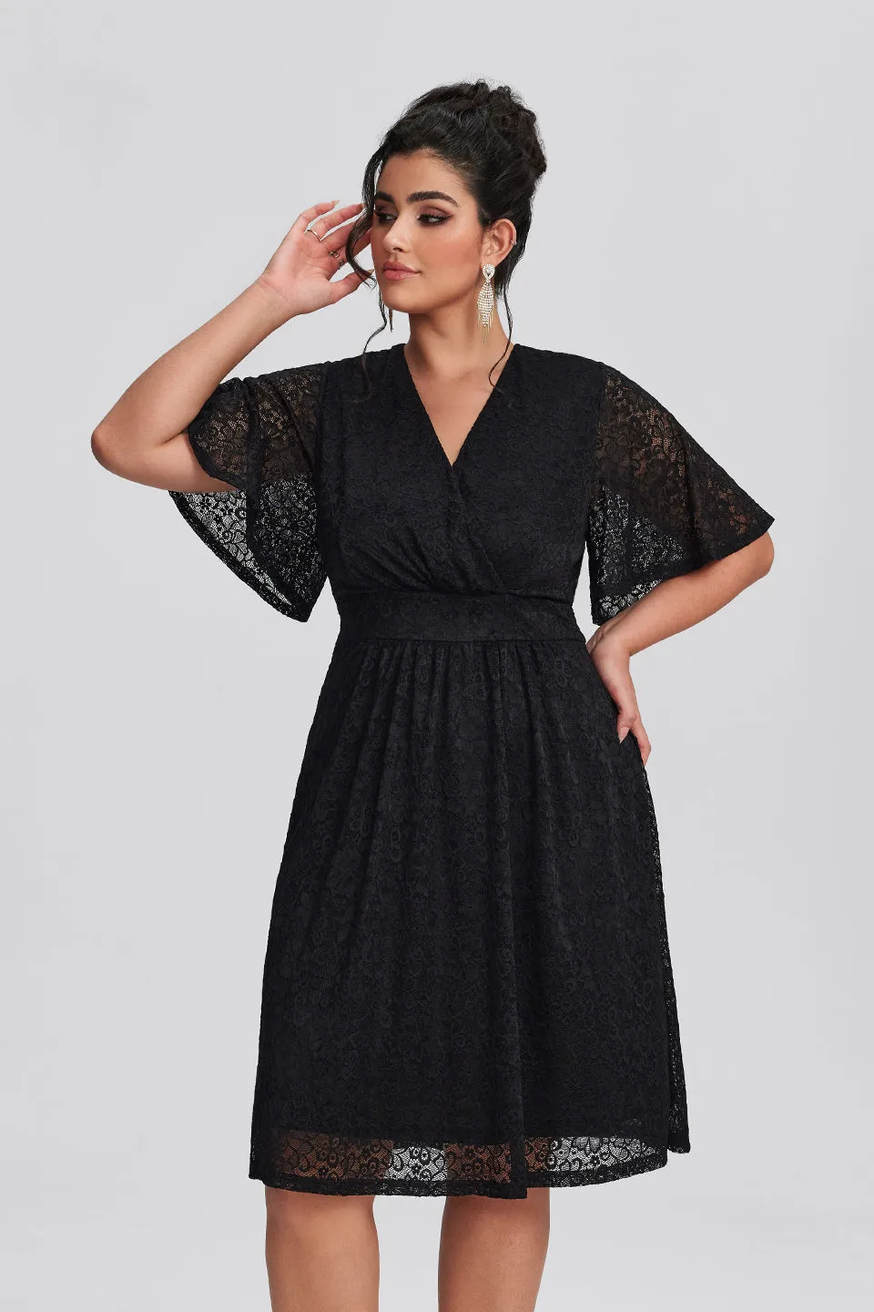 Curveins Plus Size Lace Elegant Wedding Guest Midi Dress