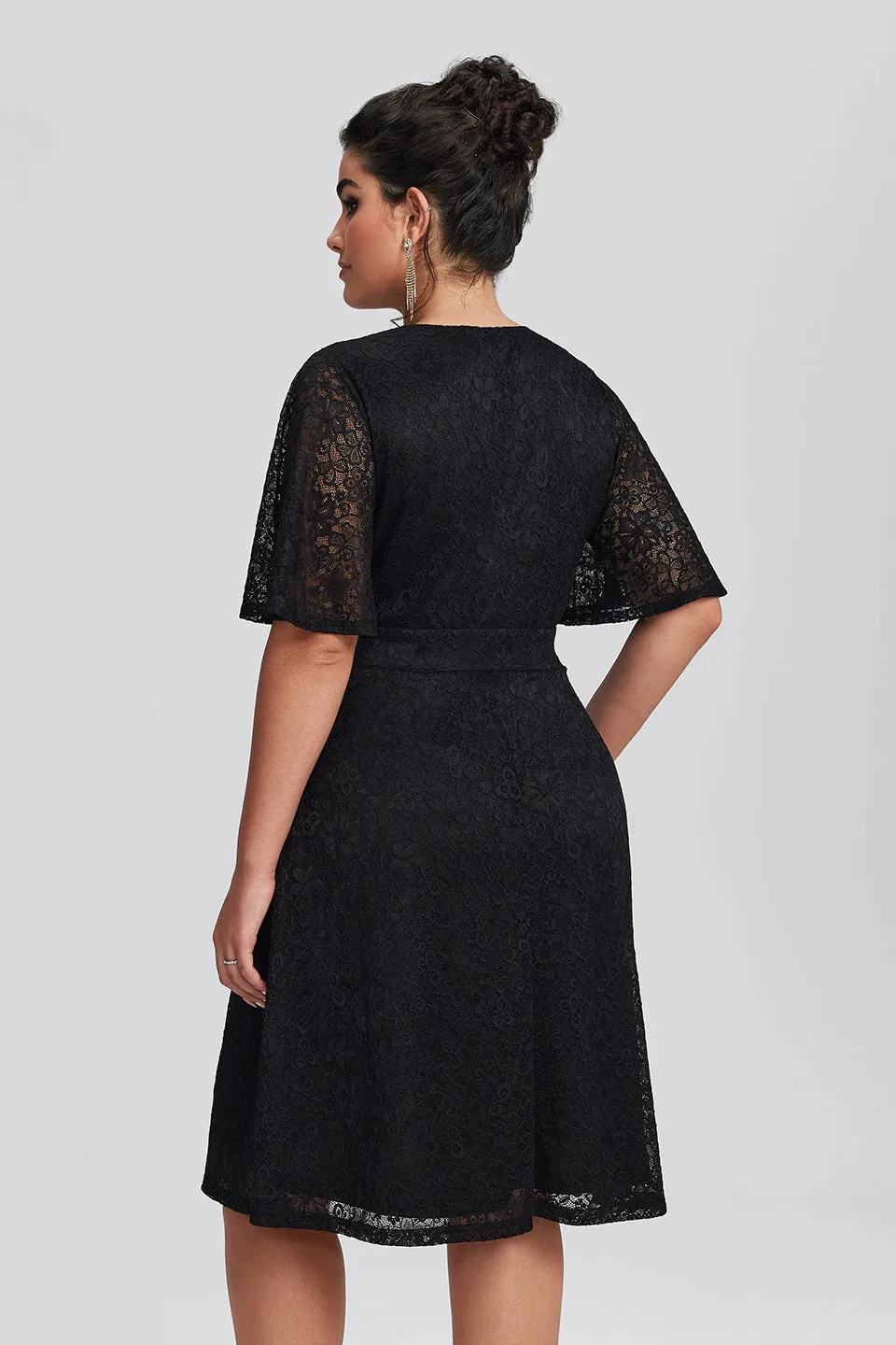 Curveins Plus Size Lace Elegant Wedding Guest Midi Dress