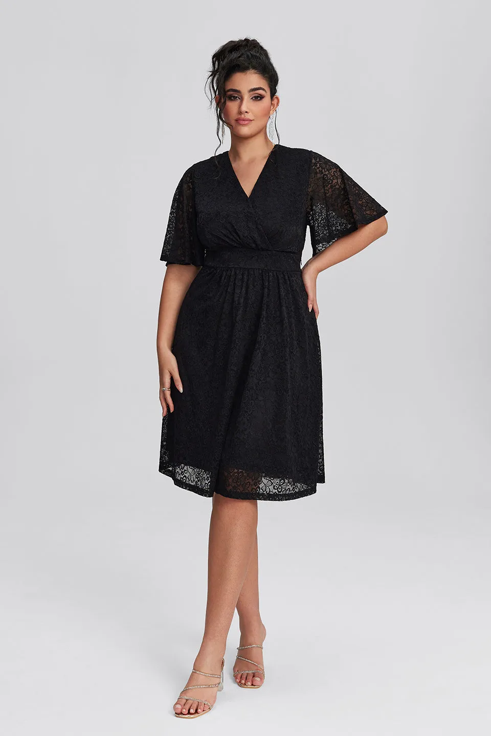 Curveins Plus Size Lace Elegant Wedding Guest Midi Dress
