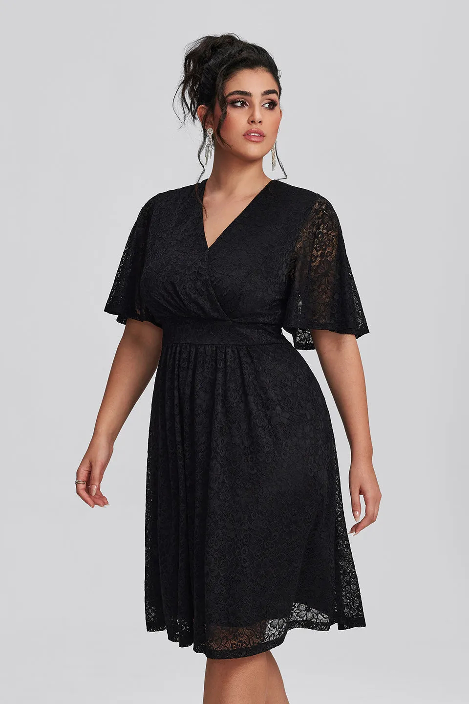 Curveins Plus Size Lace Elegant Wedding Guest Midi Dress