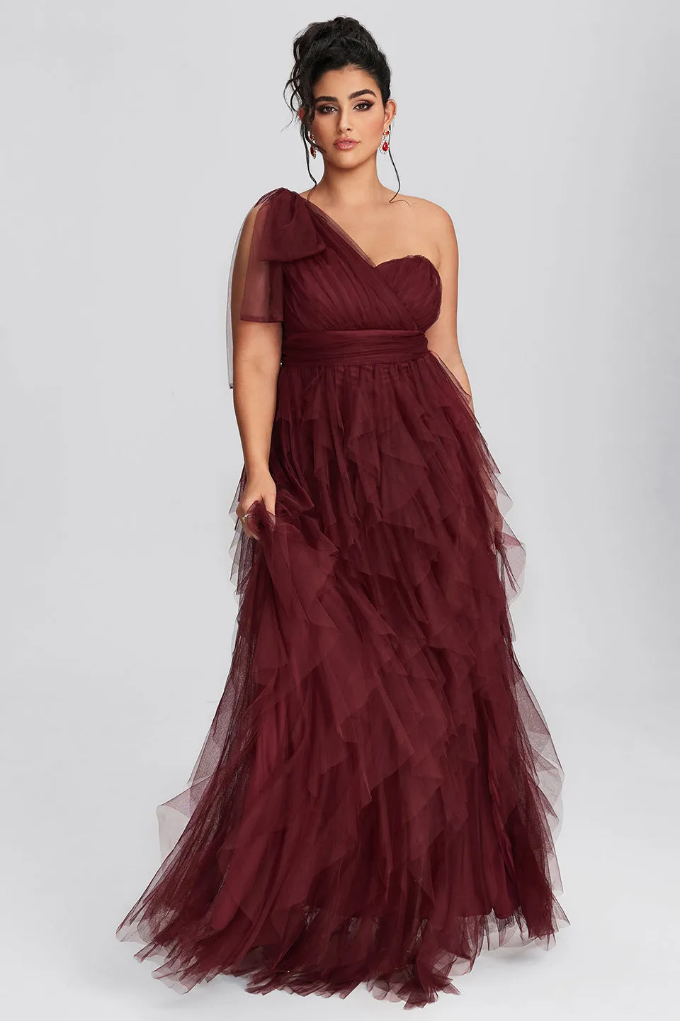Curveins Plus Size Mesh One-Shoulder Cocktail Dress