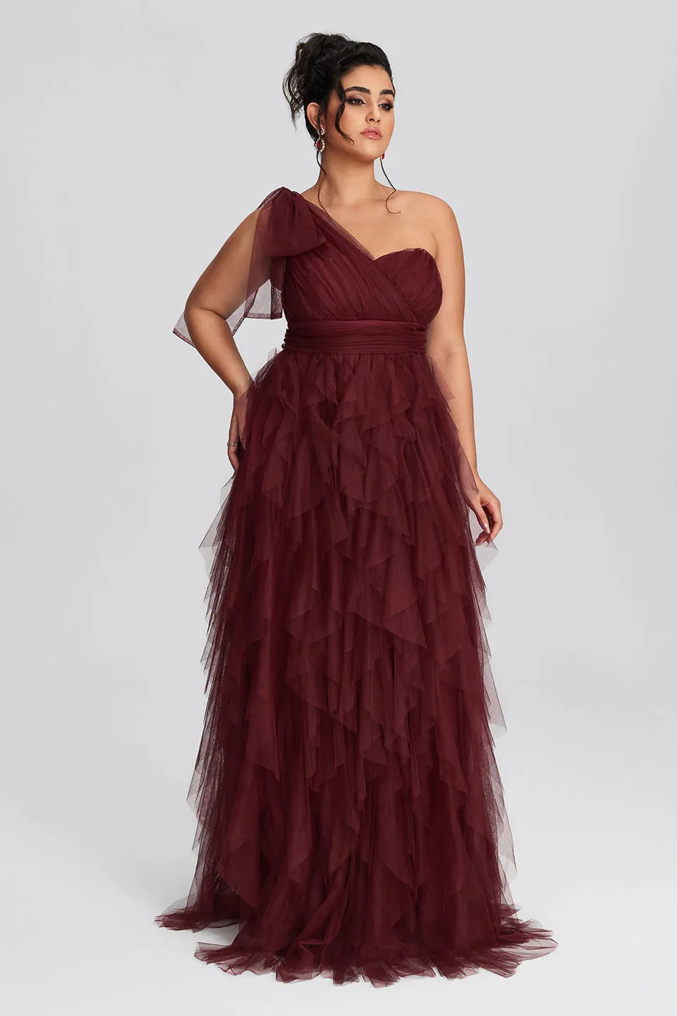 Curveins Plus Size Mesh One-Shoulder Cocktail Dress