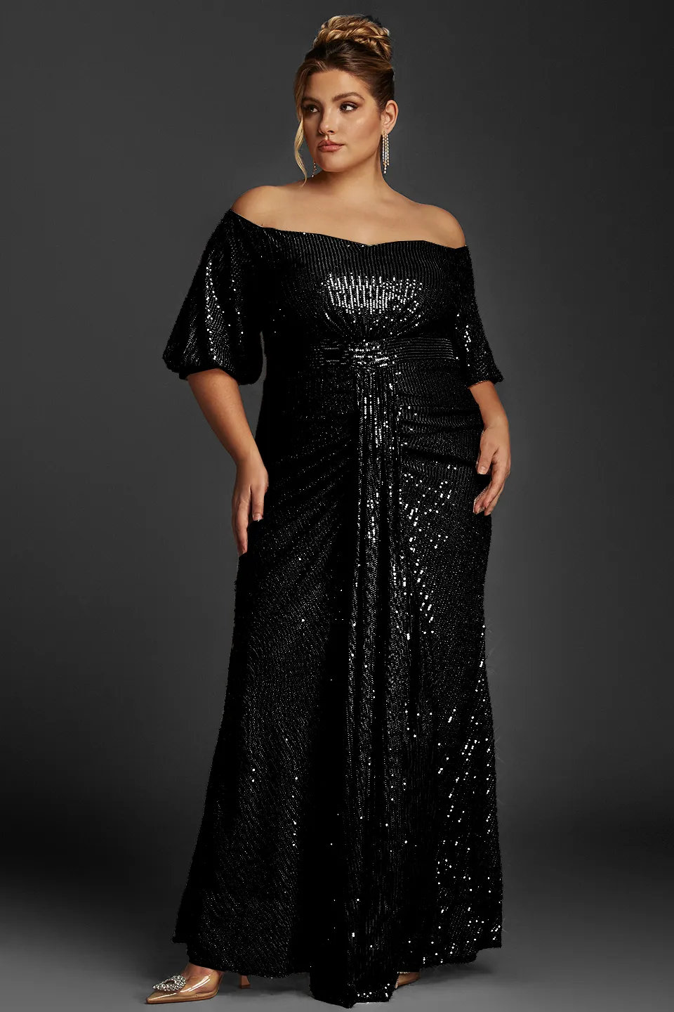 Curveins Plus Size Off-Shoulder Sequin Maxi Dress