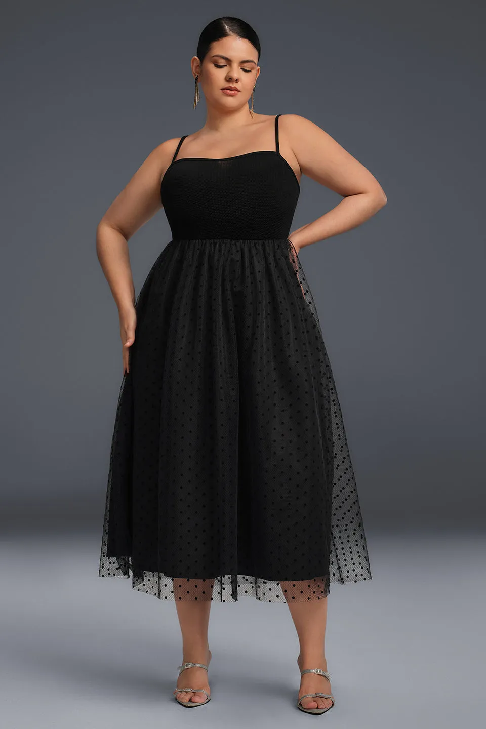 Curveins Plus Size Sleeveless Plain Floral Midi Dress