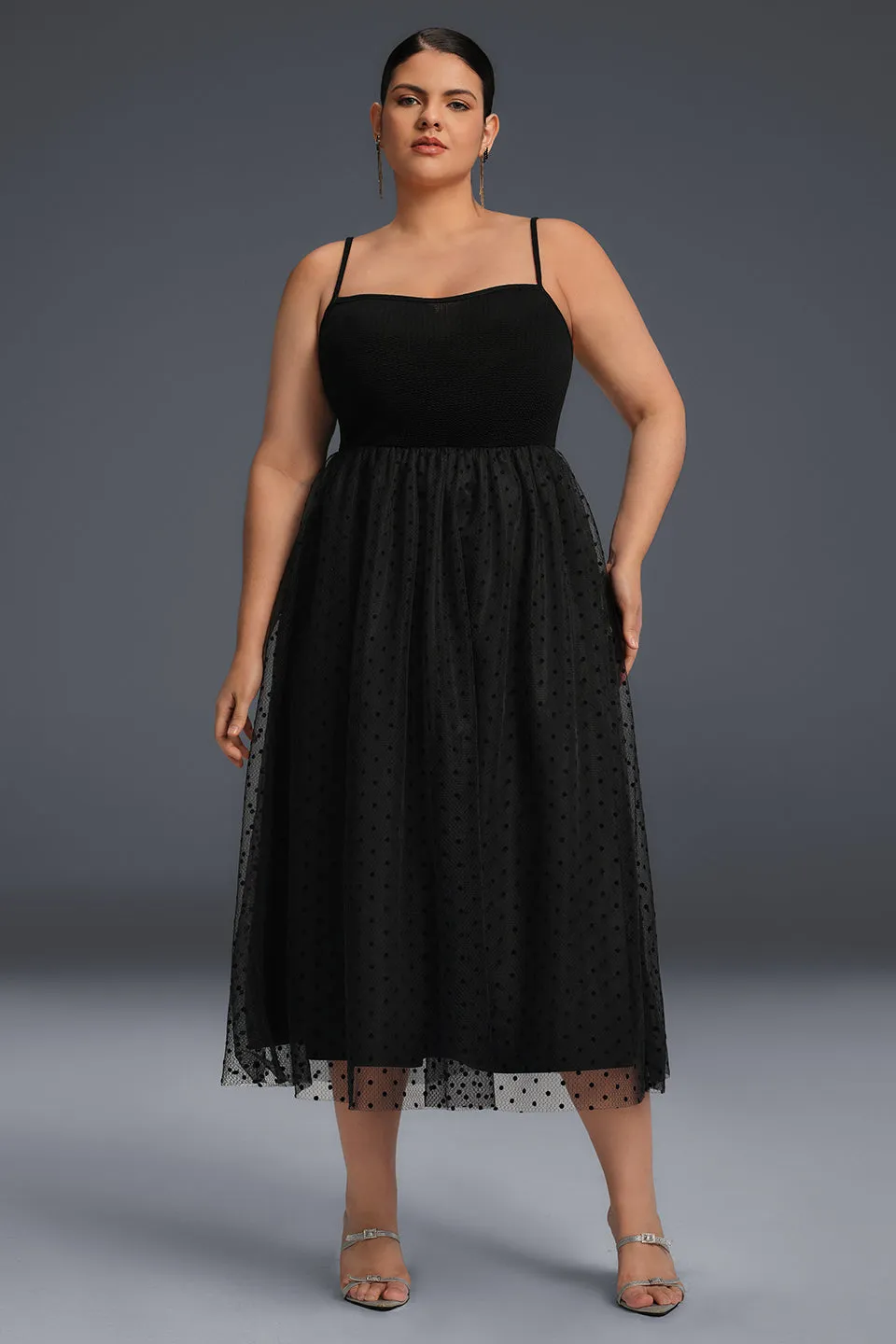 Curveins Plus Size Sleeveless Plain Floral Midi Dress