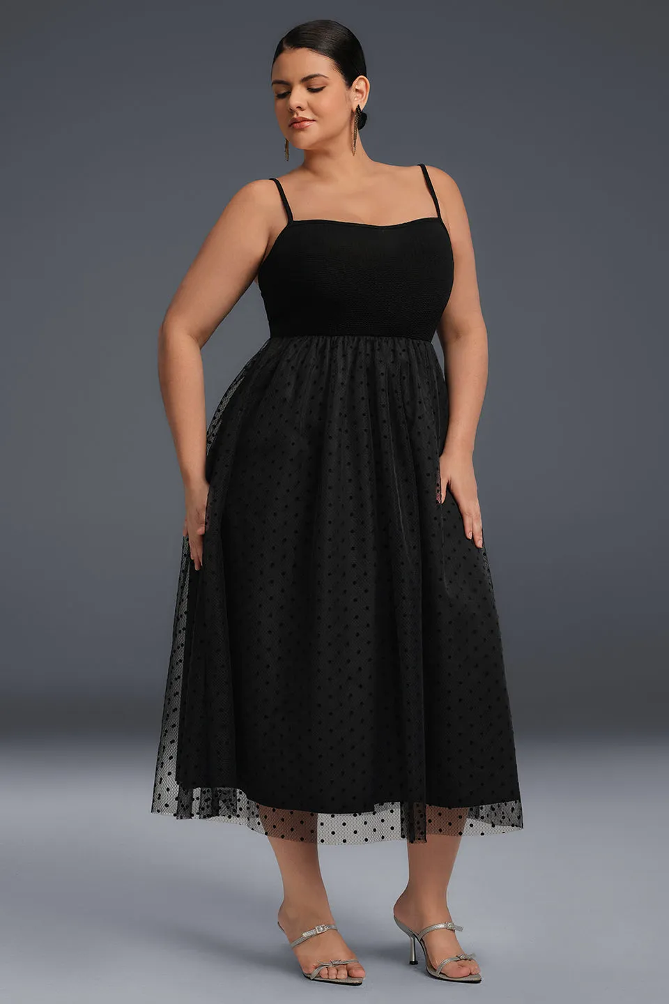 Curveins Plus Size Sleeveless Plain Floral Midi Dress