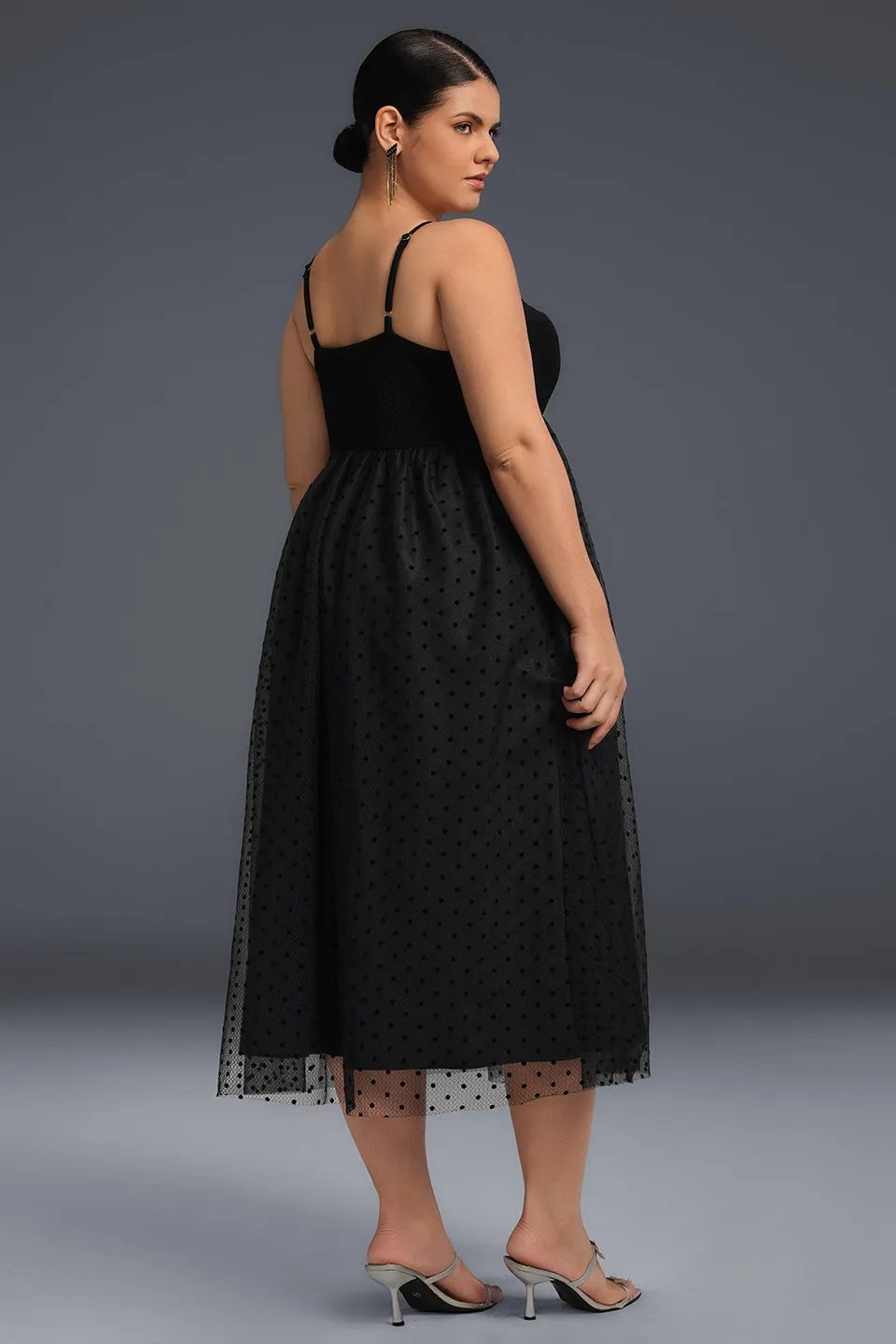 Curveins Plus Size Sleeveless Plain Floral Midi Dress