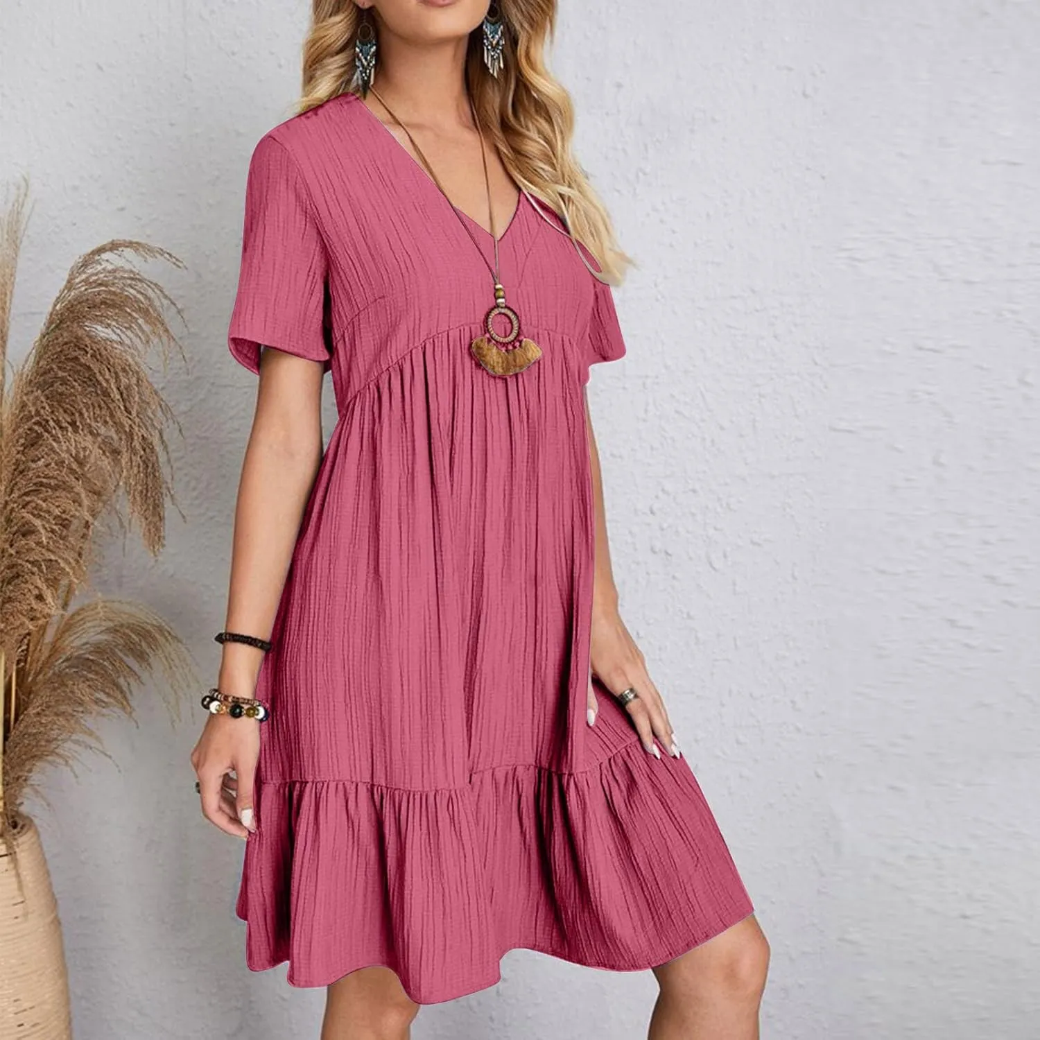DDAPJ pyju Womens Summer Dresses 2025 V Neck Sleeveless Mini Babydoll Dress Casual Loose Flowy Tiered Beach Vacation Sundress