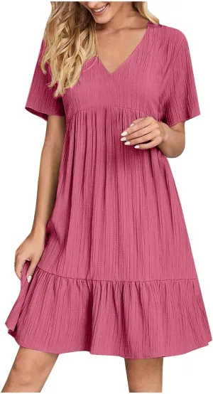 DDAPJ pyju Womens Summer Dresses 2025 V Neck Sleeveless Mini Babydoll Dress Casual Loose Flowy Tiered Beach Vacation Sundress