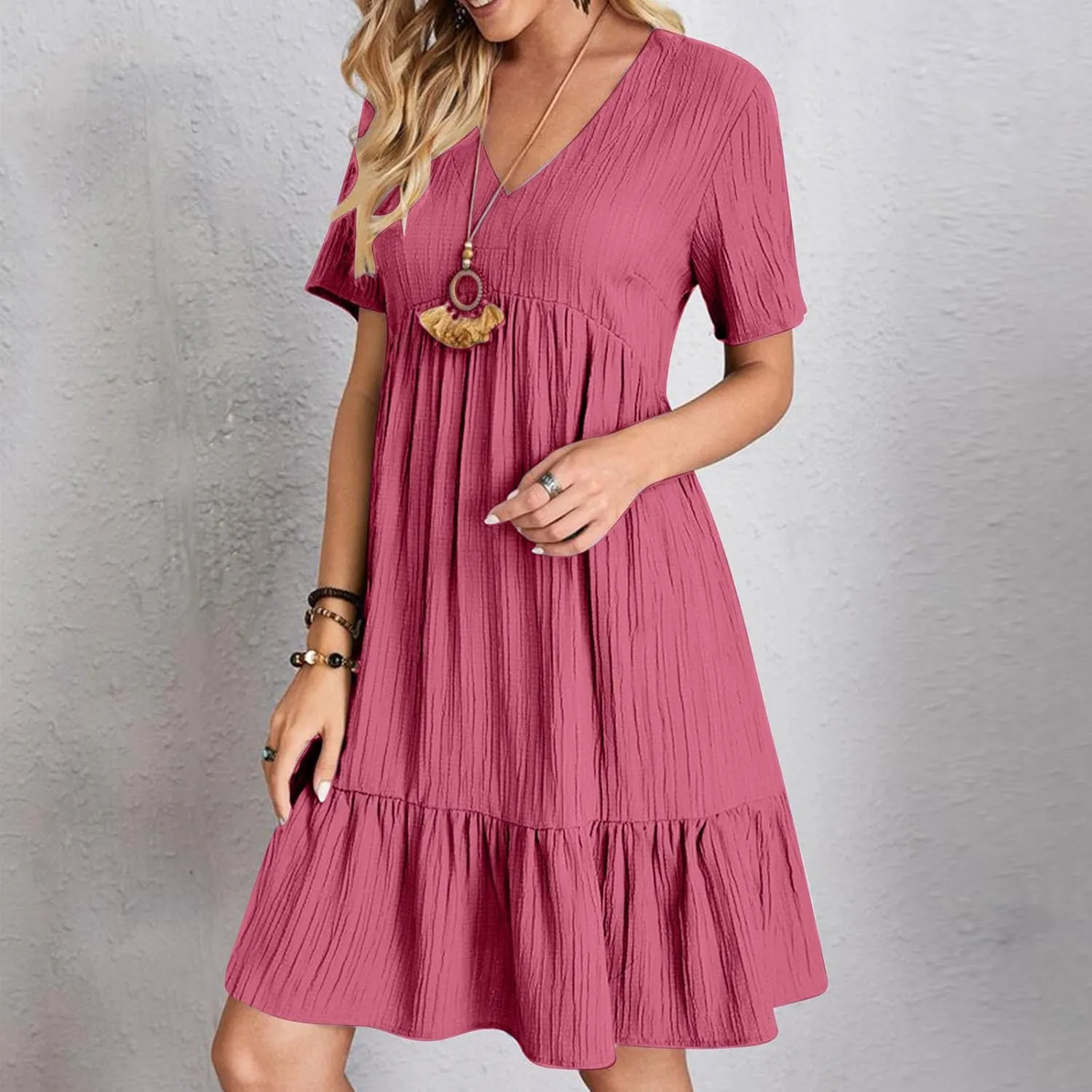 DDAPJ pyju Womens Summer Dresses 2025 V Neck Sleeveless Mini Babydoll Dress Casual Loose Flowy Tiered Beach Vacation Sundress