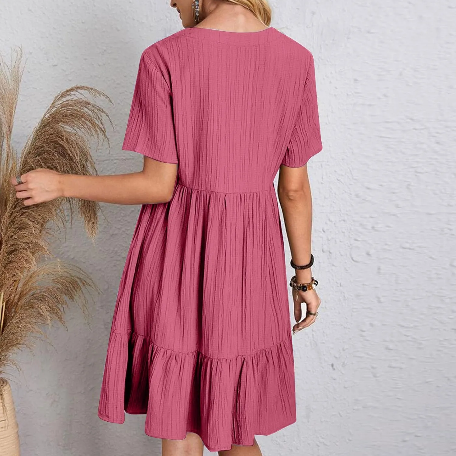 DDAPJ pyju Womens Summer Dresses 2025 V Neck Sleeveless Mini Babydoll Dress Casual Loose Flowy Tiered Beach Vacation Sundress