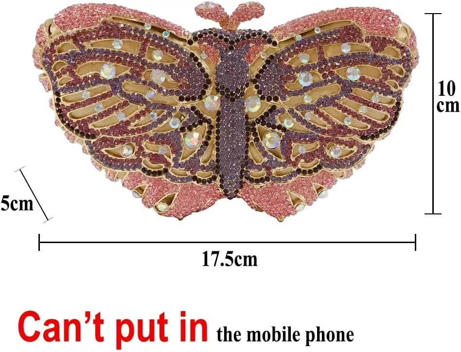 DJBM Elegant Butterfly Clutch Bag Sparkly Diamond Evening Chain Purse for Women Banquet Gathering