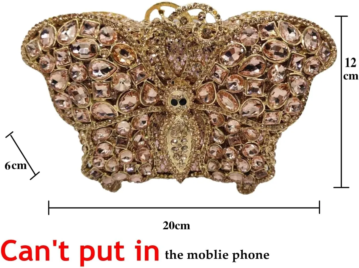 DJBM Elegant Butterfly Clutch Bag Sparkly Diamond Evening Chain Purse for Women Banquet Gathering