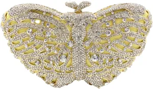 DJBM Elegant Butterfly Clutch Bag Sparkly Diamond Evening Chain Purse for Women Banquet Gathering