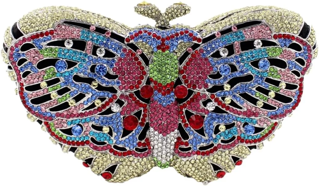DJBM Elegant Butterfly Clutch Bag Sparkly Diamond Evening Chain Purse for Women Banquet Gathering