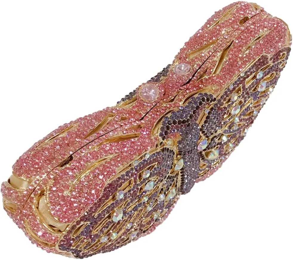 DJBM Elegant Butterfly Clutch Bag Sparkly Diamond Evening Chain Purse for Women Banquet Gathering