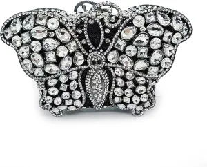 DJBM Elegant Butterfly Clutch Bag Sparkly Diamond Evening Chain Purse for Women Banquet Gathering