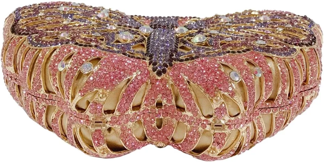 DJBM Elegant Butterfly Clutch Bag Sparkly Diamond Evening Chain Purse for Women Banquet Gathering