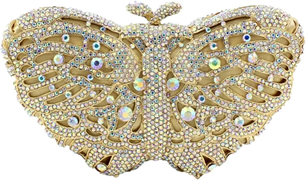 DJBM Elegant Butterfly Clutch Bag Sparkly Diamond Evening Chain Purse for Women Banquet Gathering