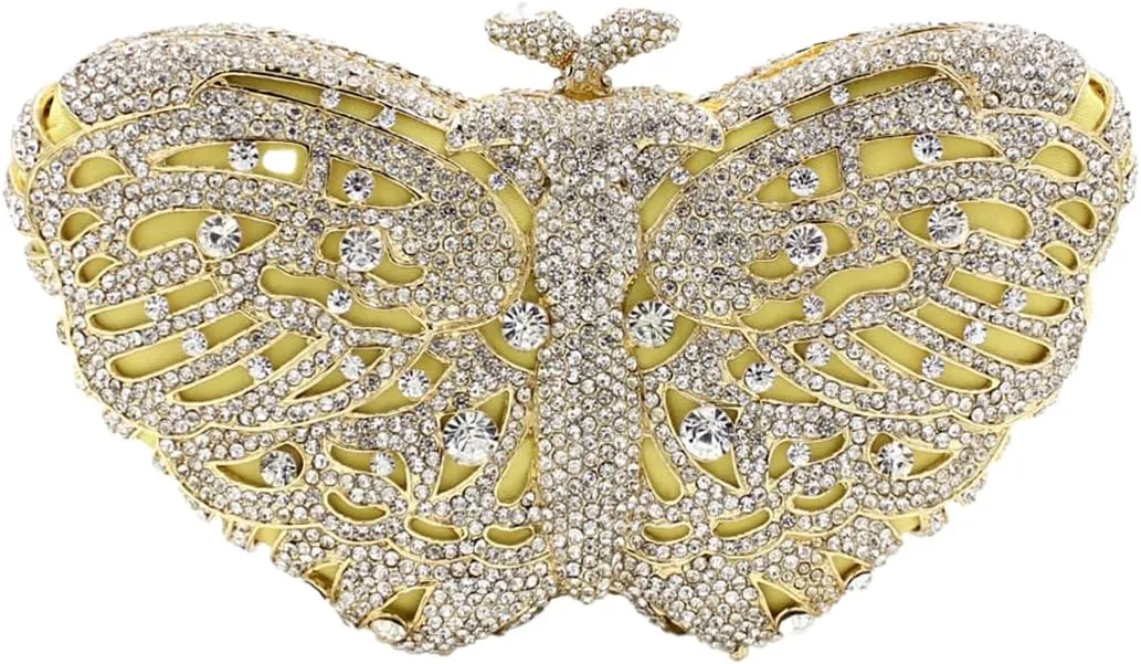 DJBM Elegant Butterfly Clutch Bag Sparkly Diamond Evening Chain Purse for Women Banquet Gathering