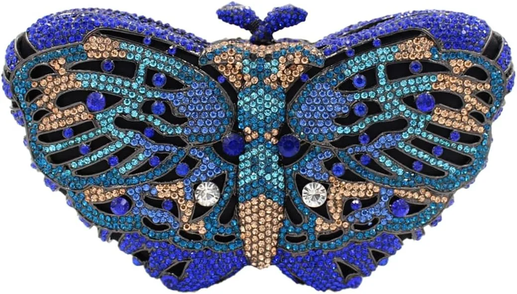DJBM Elegant Butterfly Clutch Bag Sparkly Diamond Evening Chain Purse for Women Banquet Gathering