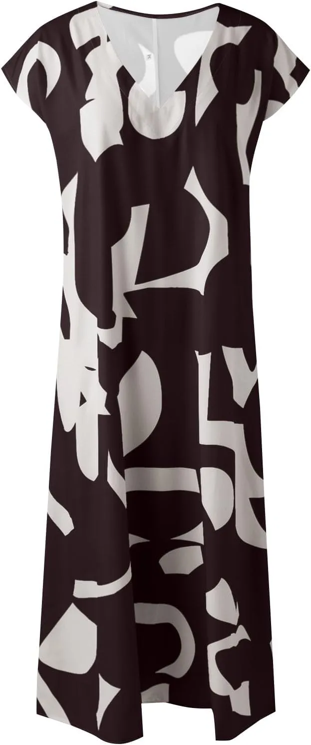 Dresses for Women 2024, Hawaiian Bohemian Flowy Irregular Summer Cocktail Dress V-Neck Casual Sleeveless Dressses