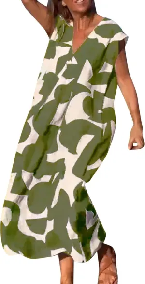 Dresses for Women 2024, Hawaiian Bohemian Flowy Irregular Summer Cocktail Dress V-Neck Casual Sleeveless Dressses