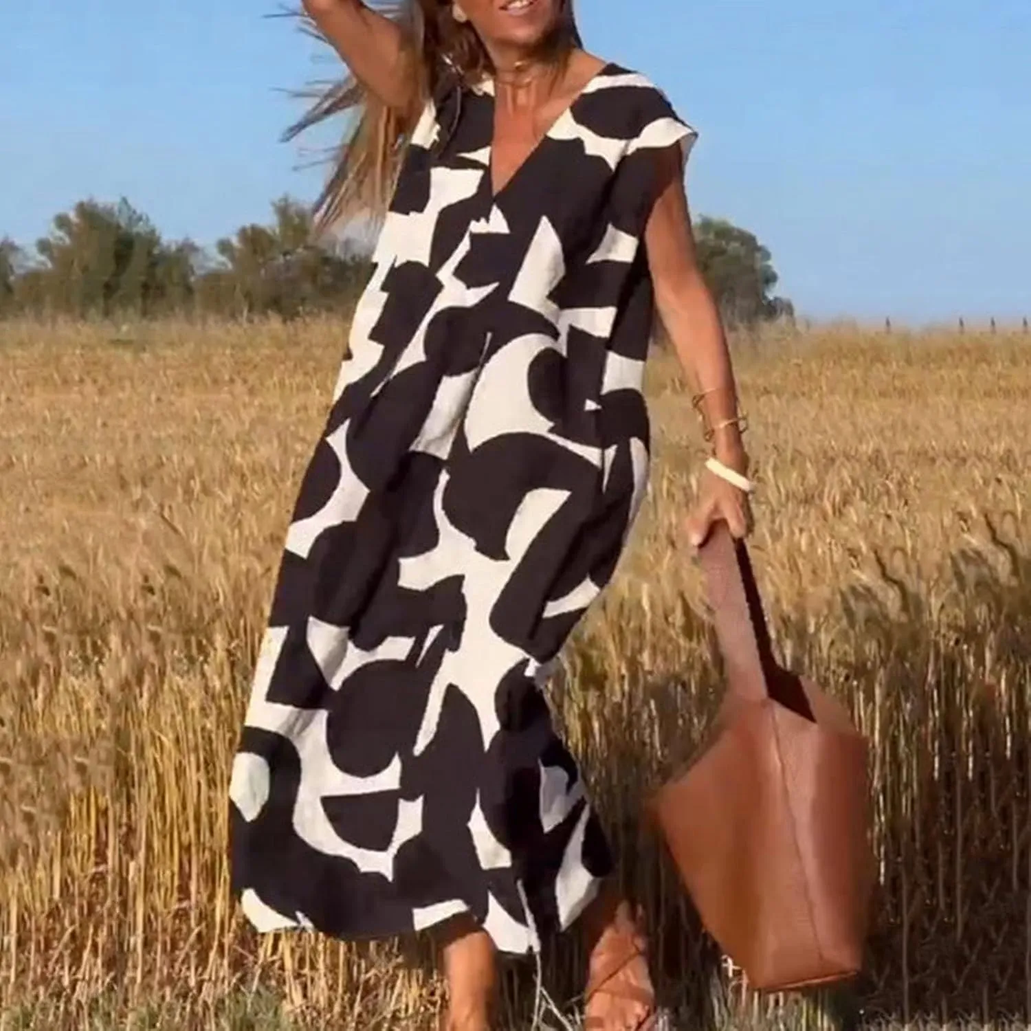 Dresses for Women 2024, Hawaiian Bohemian Flowy Irregular Summer Cocktail Dress V-Neck Casual Sleeveless Dressses