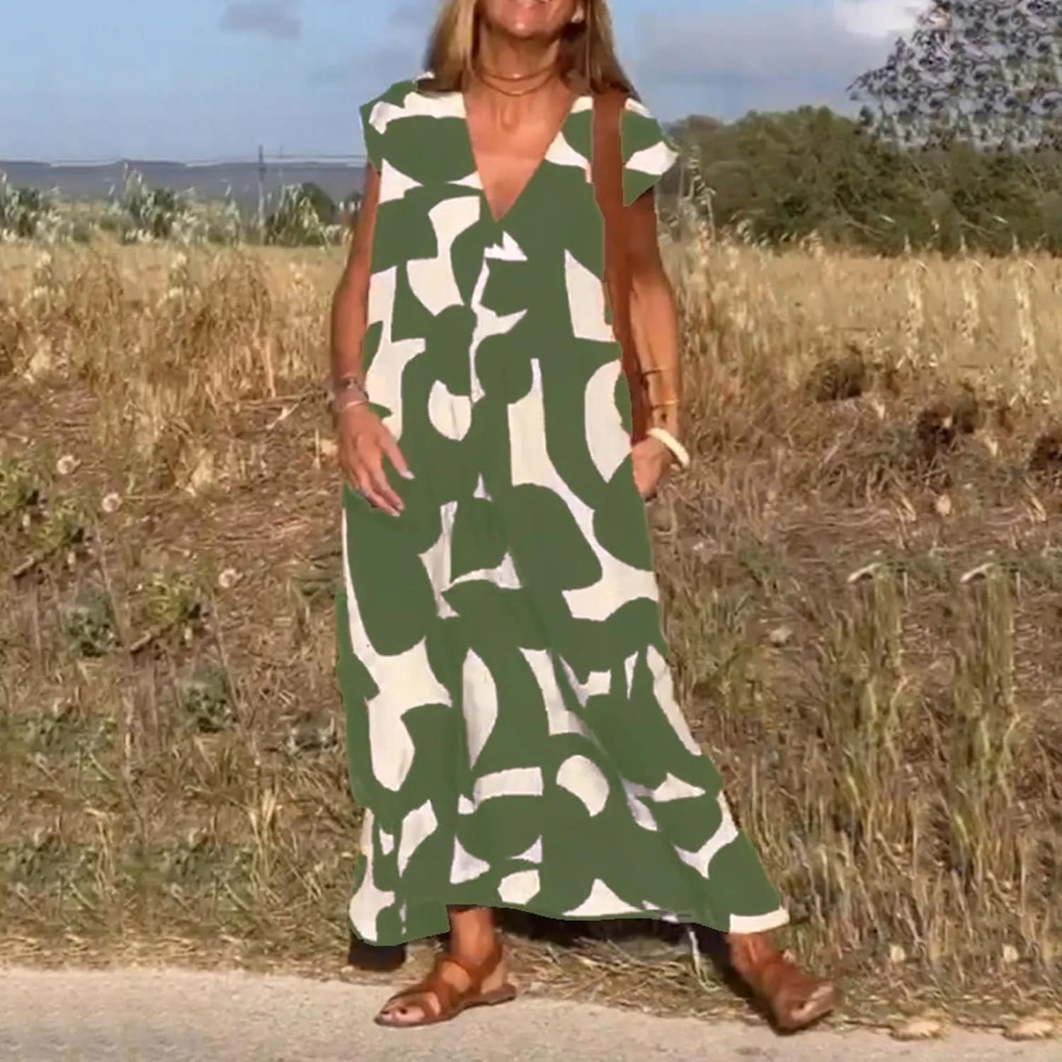 Dresses for Women 2024, Hawaiian Bohemian Flowy Irregular Summer Cocktail Dress V-Neck Casual Sleeveless Dressses