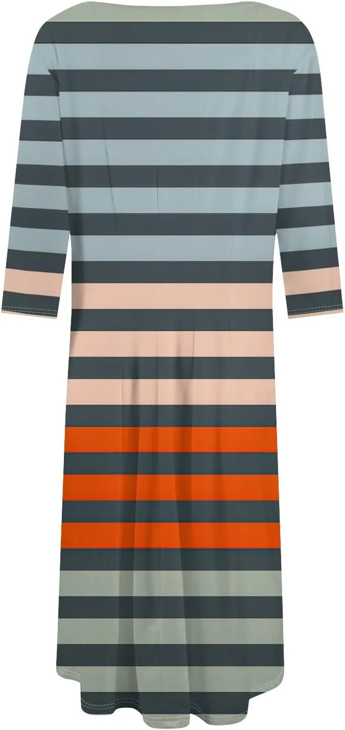 Dresses for Women 2025 Casual Summer Spring Midi Elegant Shirt Dress Knee Length Trendy Floral Sundresses 3/4 Sleeve