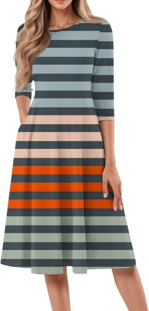 Dresses for Women 2025 Casual Summer Spring Midi Elegant Shirt Dress Knee Length Trendy Floral Sundresses 3/4 Sleeve