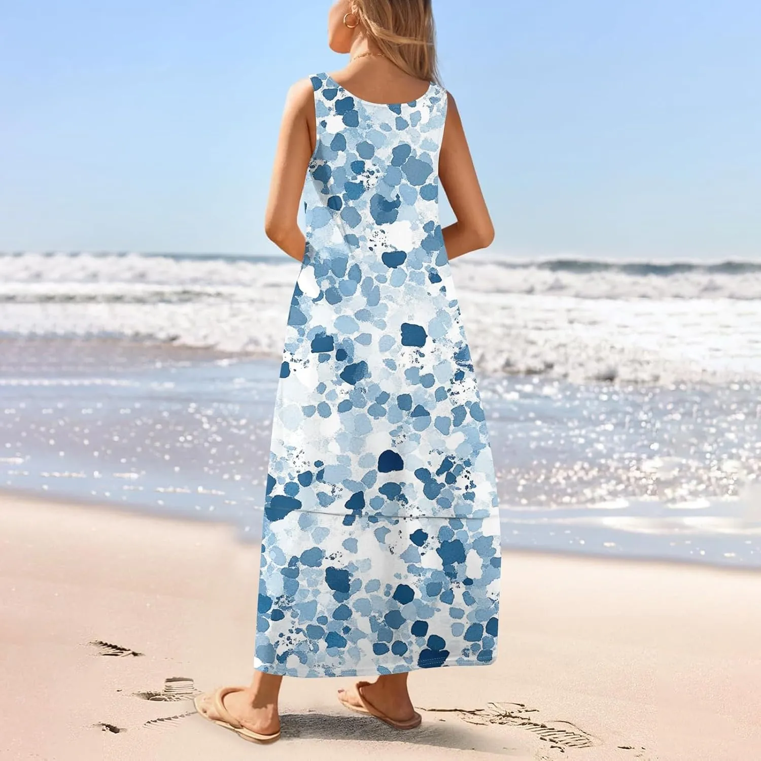 Dresses for Women 2025;Summer Sleeveless Boho Sundresses Scoop Neck Print Loose Fit Tank Dresses Summer Basic Casual