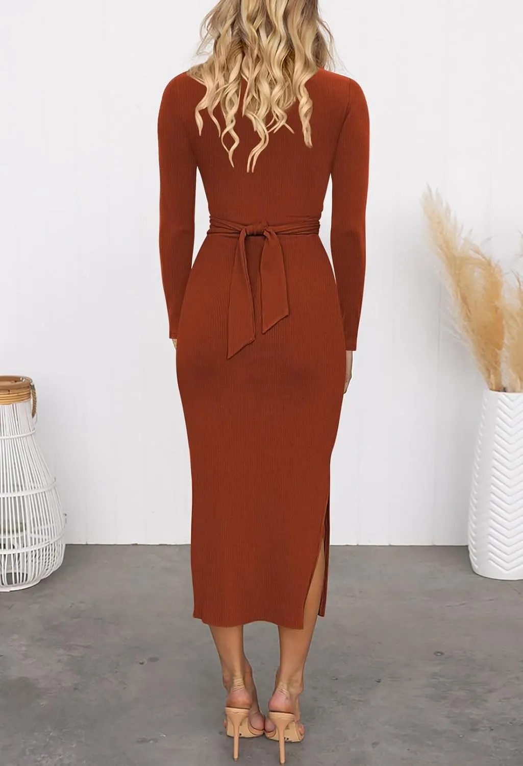 Duigluw Women's Summer Knit Sleeveless Crosscriss Cutout Ruched Bodycon Midi Dress with Slit