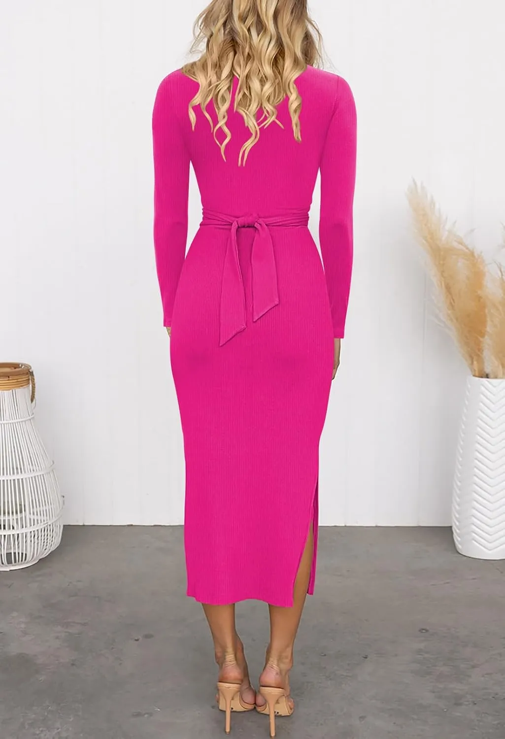 Duigluw Women's Summer Knit Sleeveless Crosscriss Cutout Ruched Bodycon Midi Dress with Slit