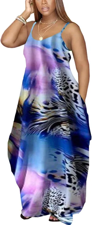 DvaeMalligo Women's Casual Maxi Dresses Summer Sexy Stripe Long Floor Length Sleeveless Colorful Sundresses Plus Size