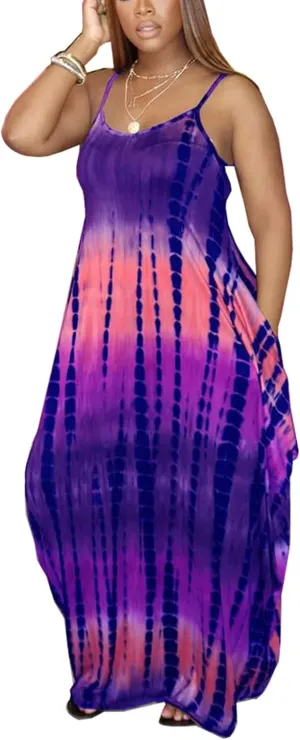 DvaeMalligo Women's Casual Maxi Dresses Summer Sexy Stripe Long Floor Length Sleeveless Colorful Sundresses Plus Size