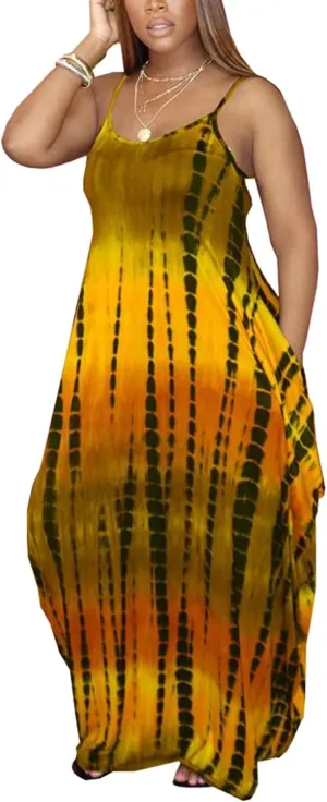 DvaeMalligo Women's Casual Maxi Dresses Summer Sexy Stripe Long Floor Length Sleeveless Colorful Sundresses Plus Size