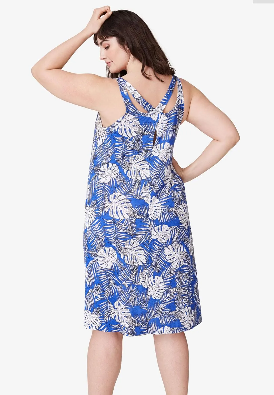 ellos Women's Plus Size Crossover Back Tank Dress