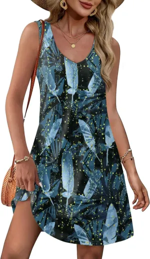 ETCYY NEW Womens Summer Dresses Loose V Neck Sleeveless Sundresses Beach Swimsuit Coverup Dress with Pockets